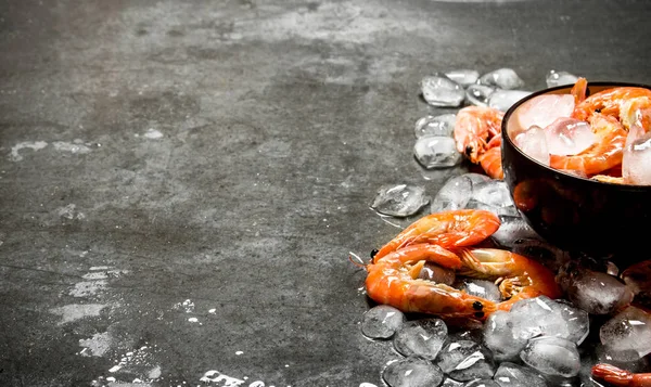 Bir kase buz ile karides .