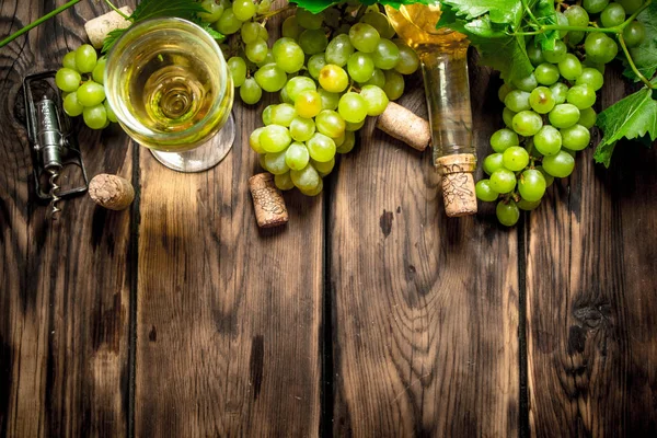 Vinho branco com ramos uvas . — Fotografia de Stock