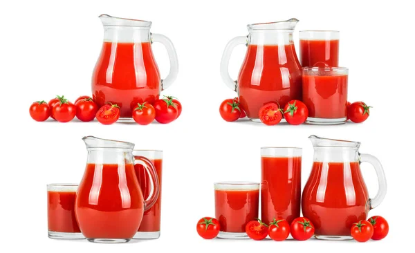 メガネとフレッシュ トマトのトマト ジュースを設定します。 . — ストック写真