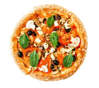 Beyaz arka planda lezzetli bir pizza.. 