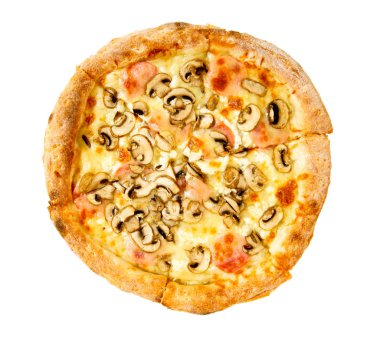 Beyaz arka planda lezzetli bir pizza.. 