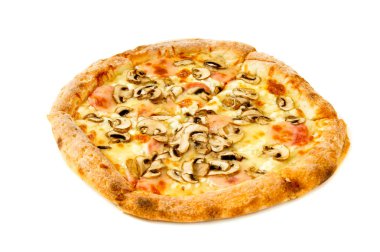 Beyaz arka planda lezzetli bir pizza.. 