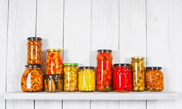 Preserved food in glass jars