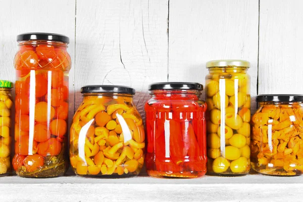 Preserved food in glass jars