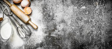 Fırın arka plan. Malzemeler ve araçlar için hamur hazırlık.