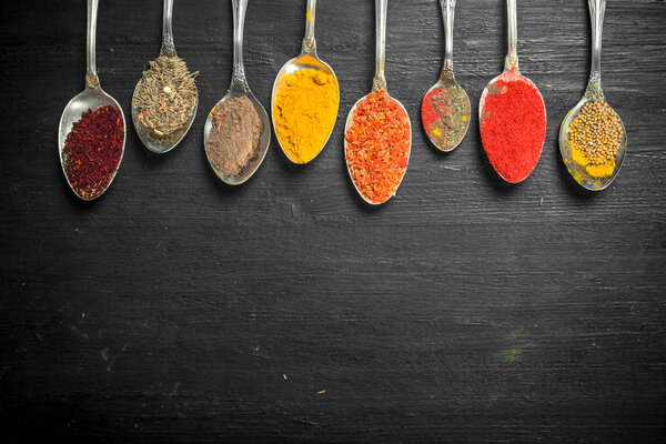 Земляные пряности и травы в ложках
.