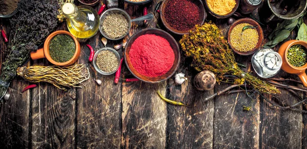 Various fragrant spices and herbs.