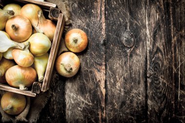 Eski bir kutu içinde taze soğan.