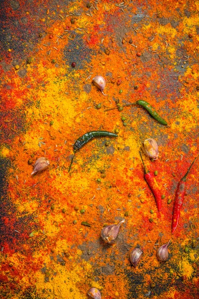 Especiarias multicoloridas com alho e pimenta . — Fotografia de Stock