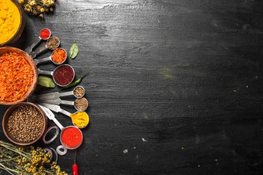 Baharat ve otlar ile kaşık ölçme.