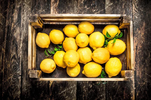 Čerstvé citrony ve staré box. — Stock fotografie