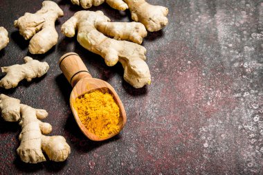 Zemin zencefil. Rustik arka plan üzerinde