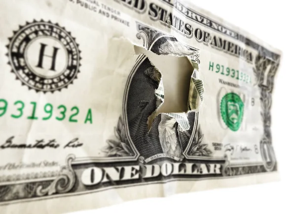Разрыв доллара на белом — стоковое фото