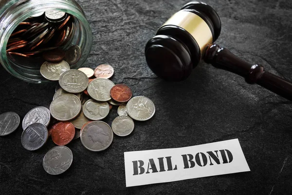 Bail Bond message with coins and gavel — Stock Photo, Image