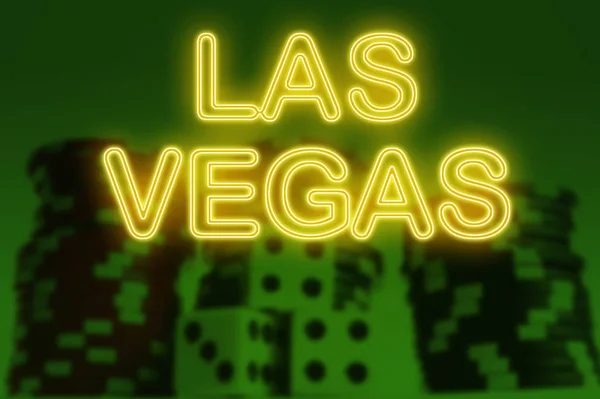 Neon style Las Vagas sign with dice and poker chips casino green — 스톡 사진