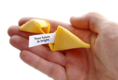 Elinde parlak gelecek kurabiyesi, beyaz üzerinde izole