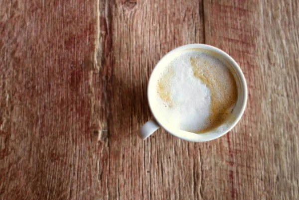 Cappuccino Kopi Meja Kayu Pedesaan Tua — Stok Foto