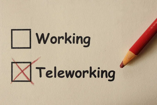 Teleworking Check Box Selected Red Pencil Remote Work Concept — Stock Photo, Image