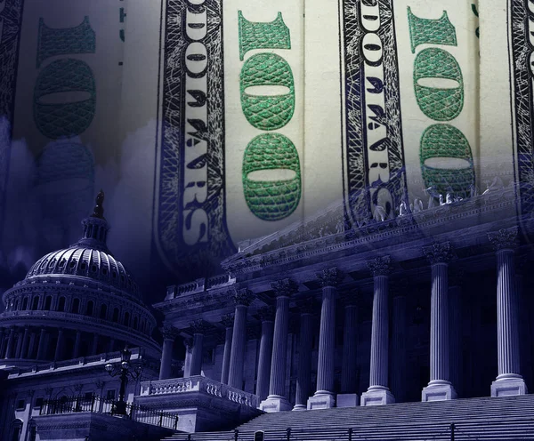 Capitolio Estados Unidos Washington Con Billetes Cien Dólares —  Fotos de Stock