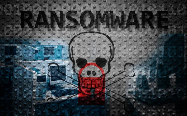 Ransomware Text Lock Skull Business Computers — Stock Photo, Image