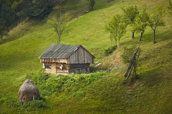 Ancienne grange rustique en bois dans le col de Rucar-Bran, Roumanie — Photo