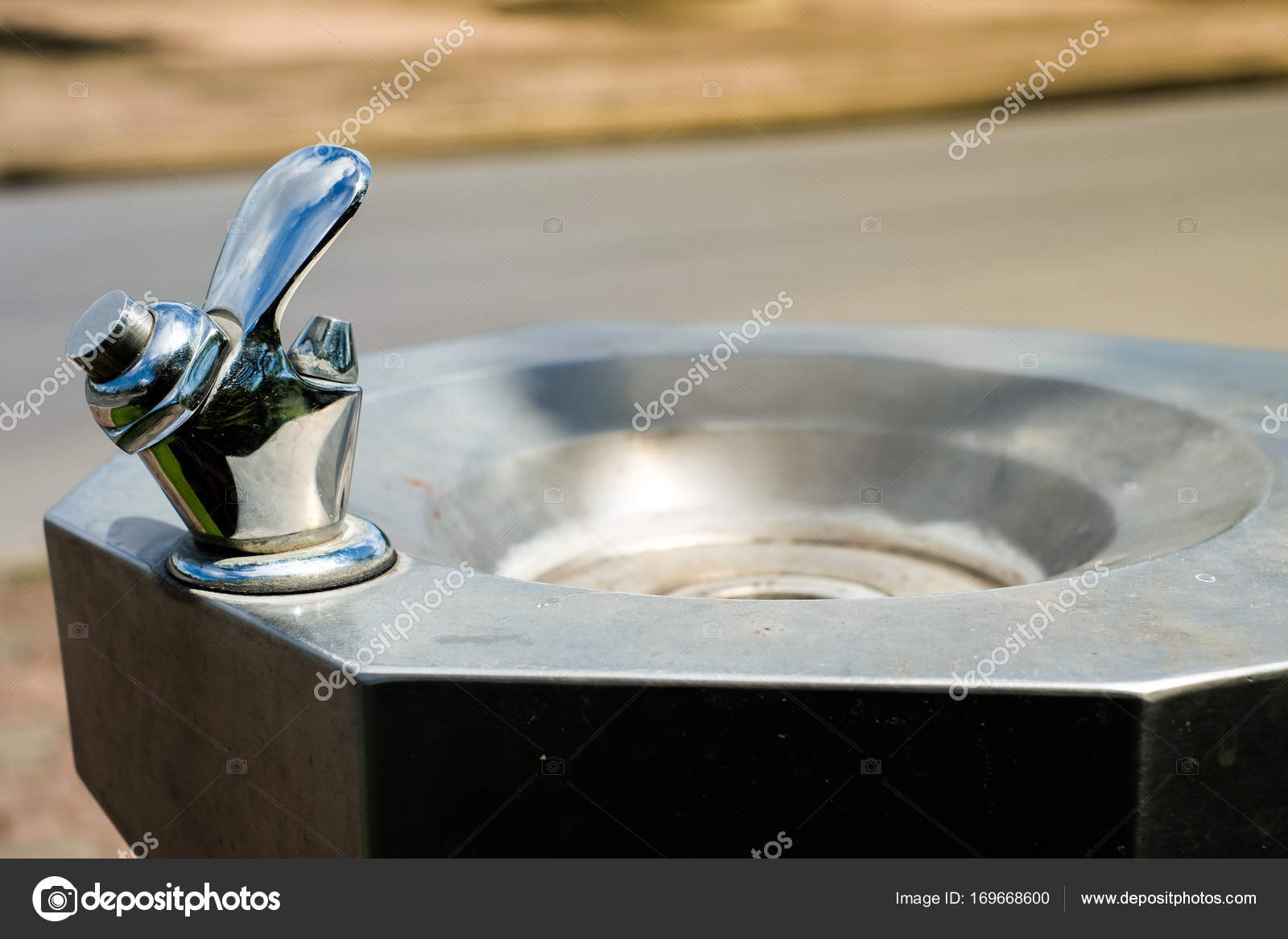 Public Water Drinking Faucet With Sink Set On The Street For