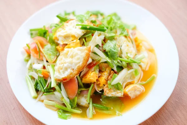 Spicy Salad Fried Eggs Yam Kai Dao Serve White Dish Stock Photo