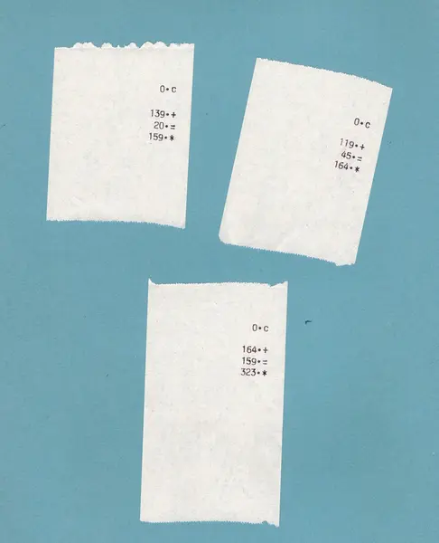 Three Bills Receipts Isolated Light Blue Background — Stock Photo, Image