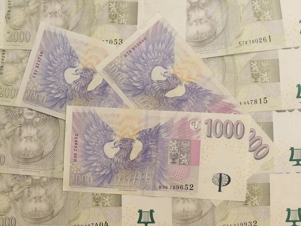 Банкноты 1000 2000 Чешских Крон Czk Законное Платежное Средство Чешской — стоковое фото