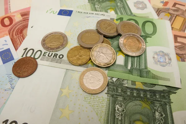 Банкноты Монеты Евро Eur Законное Платежное Средство Европейского Союза — стоковое фото