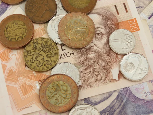 Τσεχική Κορώνα Νομίσματος Κέρματα Και Χαρτονομίσματα Της Τσεχικής Δημοκρατίας — Φωτογραφία Αρχείου