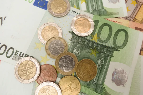 Billetes Monedas Euros Curso Legal Unión Europea — Foto de Stock