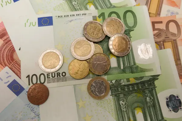 Billets Pièces Euros Eur Cours Légal Union Européenne — Photo