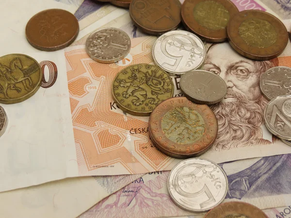 Τσεχική Κορώνα Νομίσματος Κέρματα Και Χαρτονομίσματα Της Τσεχικής Δημοκρατίας — Φωτογραφία Αρχείου