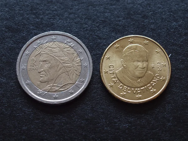 Два Євро Монетою Несучих Портрет Данте Аліг Єрі Які Зображені — стокове фото