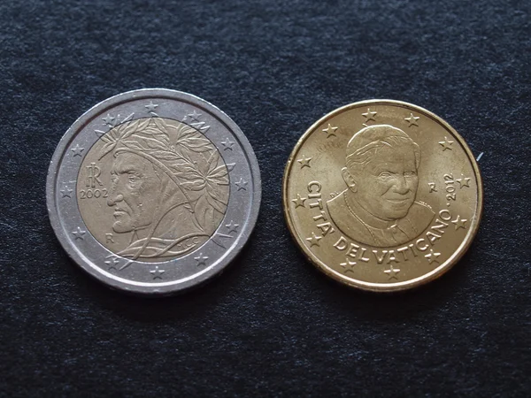 Duas Moedas Euro Com Retrato Dante Alighieri Que Retratou Limbo — Fotografia de Stock