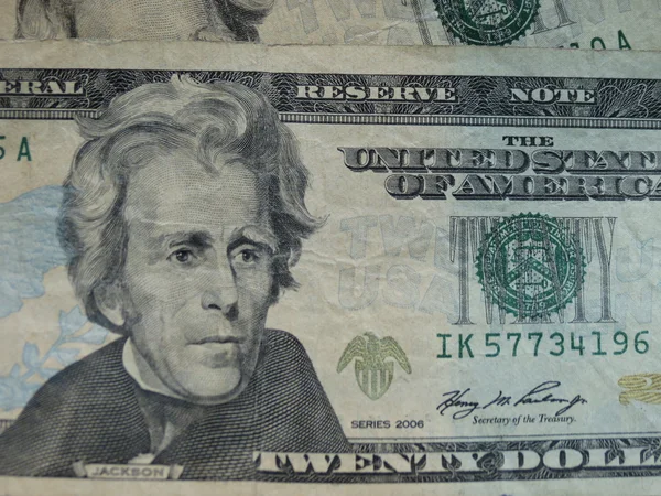 US dollar banknotes - twenty-dollar bill featuring President Andrew Jackson (1829-1837) on the front side