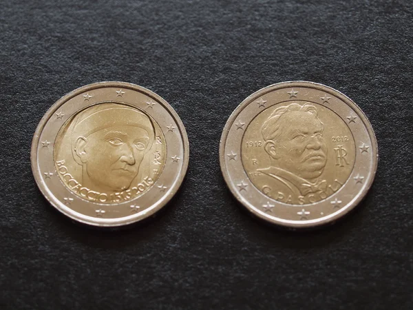 Giovanni Boccaccio och Giovanni Pascoli euro mynt — Stockfoto