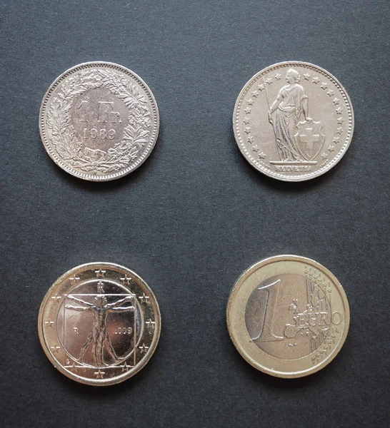 Frank szwajcarski i euro — Zdjęcie stockowe
