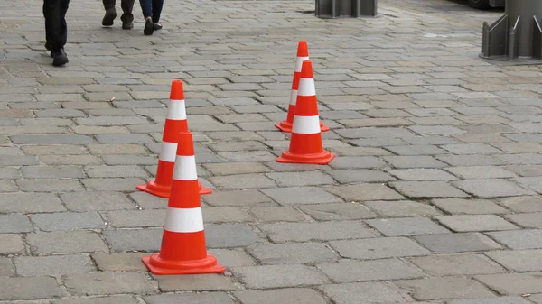Traffic cones aka construction cones, witch\'s hat, pylons, road cones, highway cones, safety cones,