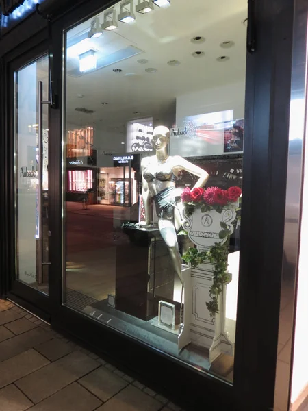 德国汉堡 2016年11月 Aubade 品牌商店与模特穿着内衣和吊带腰带丝袜 — 图库照片