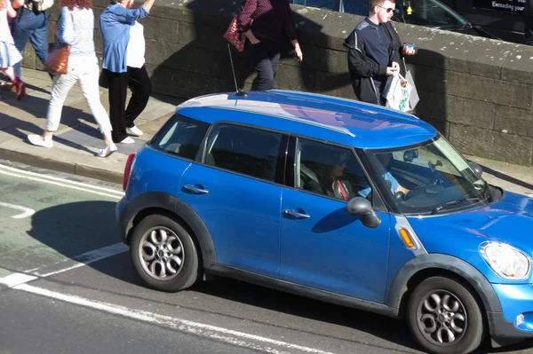 Circa August 2015 Light Blue Mini Coope Car Street City — Stock Photo, Image