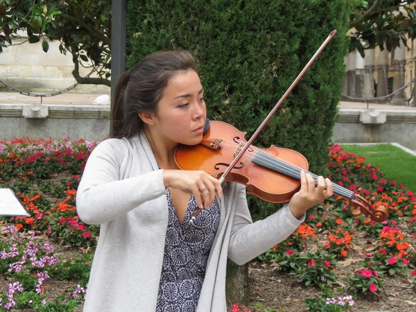 Salamanca Espagne Circa Juin 2015 Violoniste Asiatique Sur Place Cathédrale — Photo