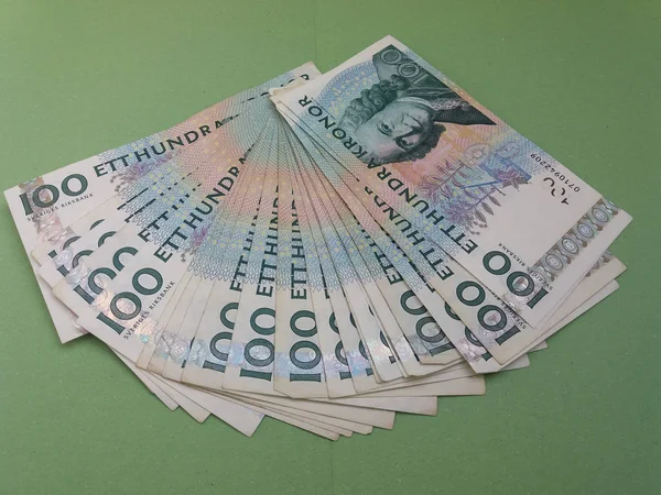 100 Svenska Kronor Sek Sedlar Valutan Sverige — Stockfoto