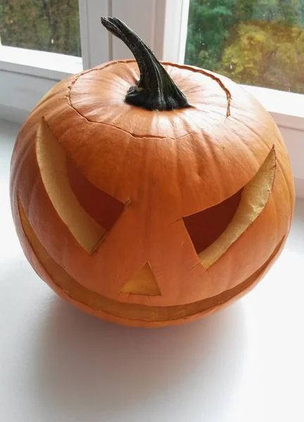 Gran Ronda Calabaza Naranja Corte Para Linterna Halloween — Foto de Stock