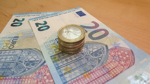 Bankovky Mince Měna Evropské Unie Eura Eur — Stock fotografie