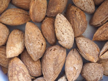 kavrulmuş badem (Prunus dulcis veya Prunus amygdalus) gıda arka plan olarak yararlı