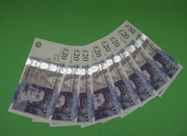 Londra, İngiltere - Eylül 2016: 20 Pound yaklaşık banknot para (Gbp), para birimi, Birleşik Krallık