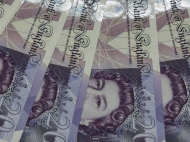 Londra, İngiltere - Eylül 2016: 20 Pound yaklaşık banknot para (Gbp), para birimi, Birleşik Krallık