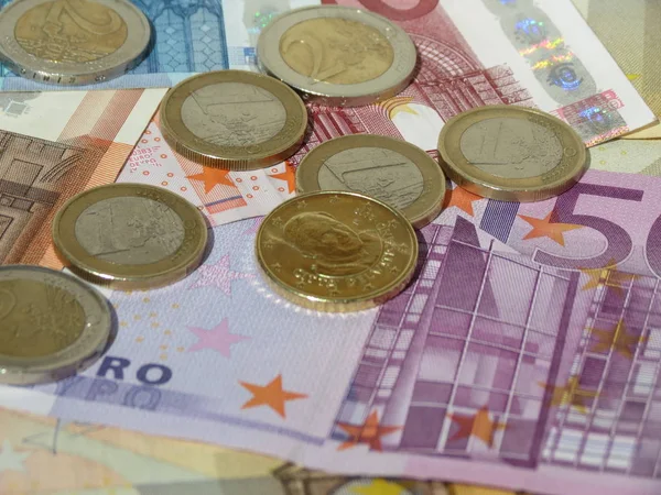 Monety Banknoty Euro Waluta Unii Europejskiej — Zdjęcie stockowe